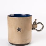 Metal Kulplu Kahve ve Çay Mug Bej, Kobalt Yıldızlı 270ml