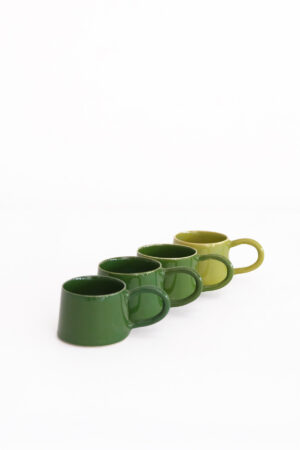 El yapımı stoneware seramik kahve fincanı seti yeşil